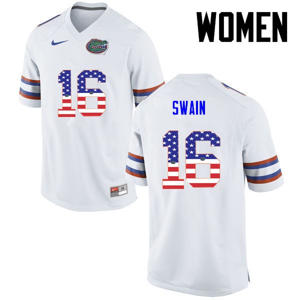 Florida Gators Women #16 Freddie Swain College Football USA Flag Fashion White